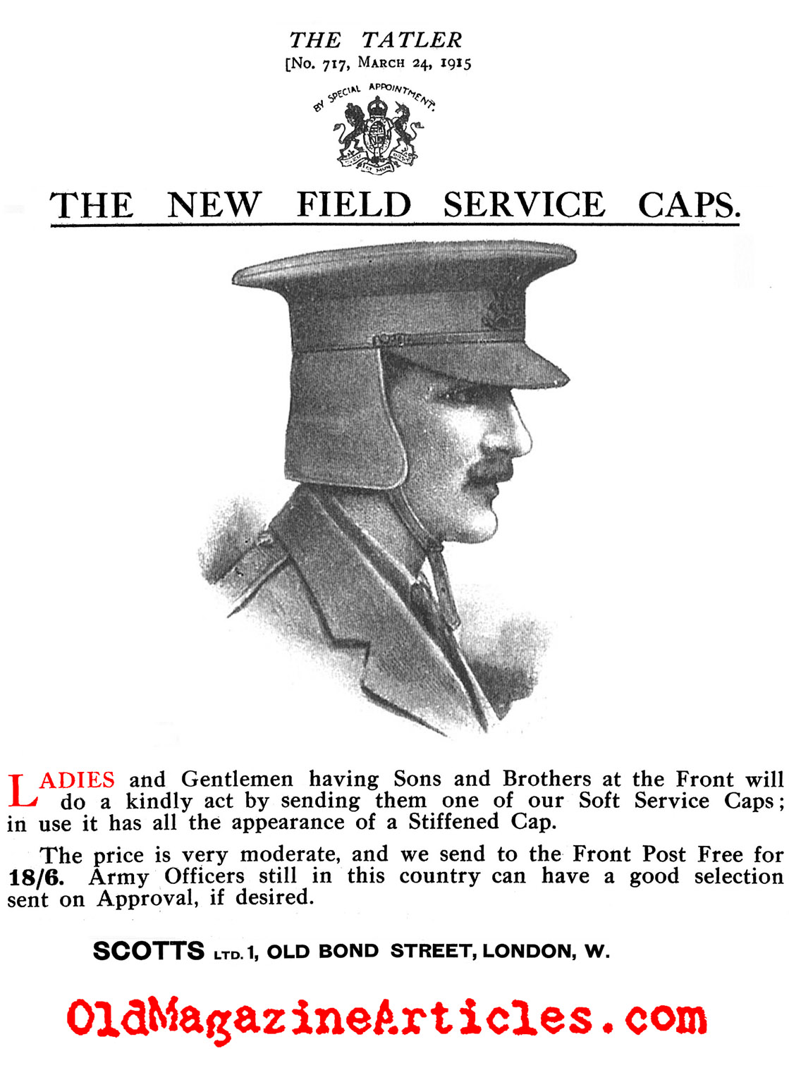 The British Officer's Trench Cap of W.W. I  (Tatler Magazine, 1915)